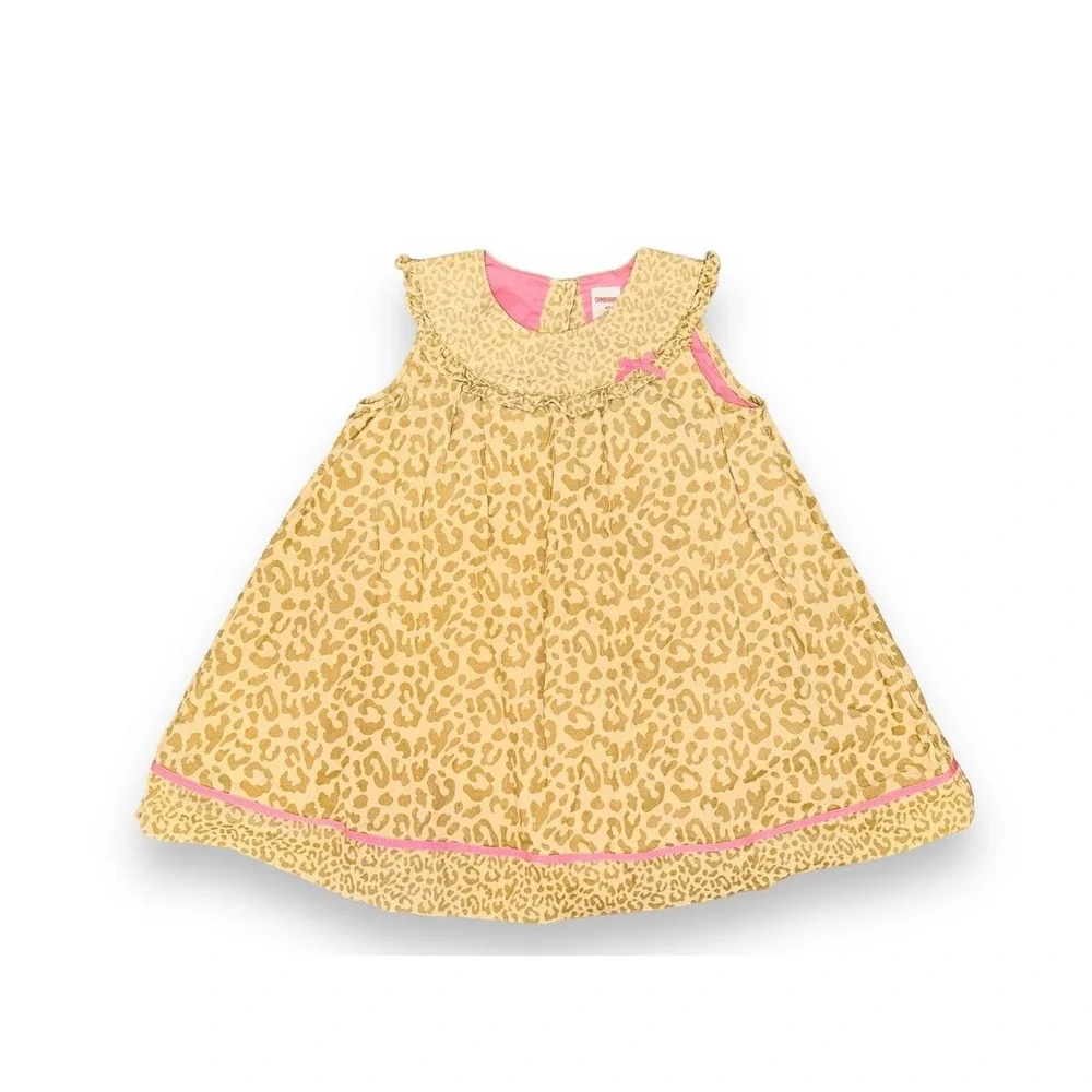 Gymboree Dress‎ Size 4T Beige Cheetah Animal Print Bow Accent Ruffled Collar N1